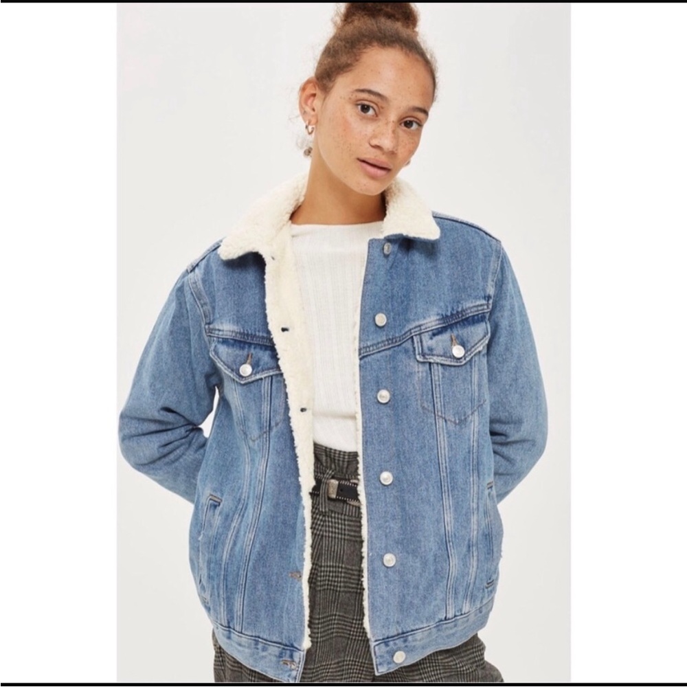 Topshop Faux Sherpa Denim Jacket